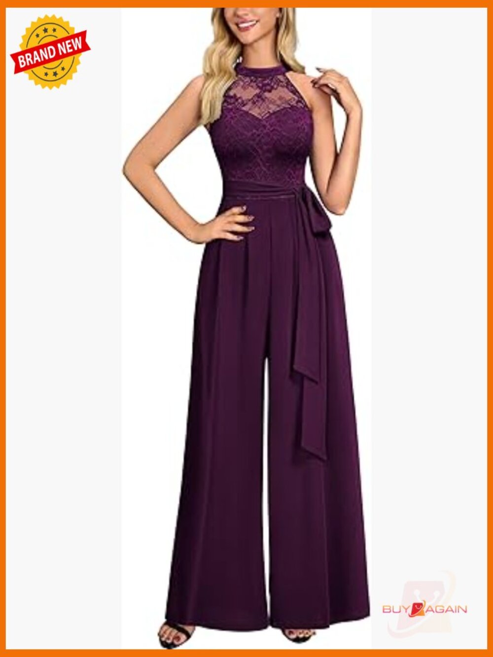 Sexy Halter Neck Lace Jumpsuit with Belt Size L